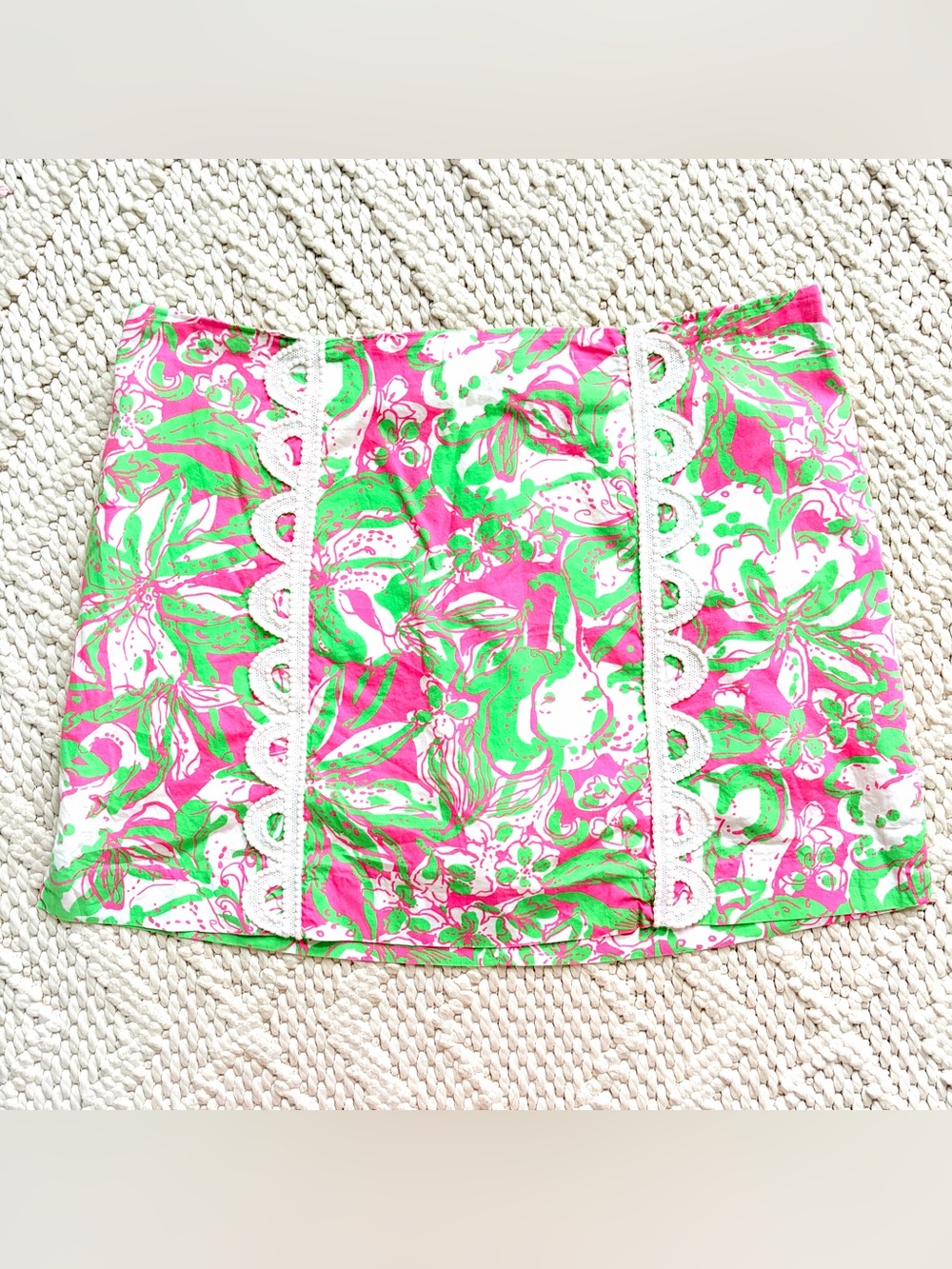 LILLY PULITZER Marigold Skort Forgot My Trunks Pink Green w/ Lace Womens 12 EUC